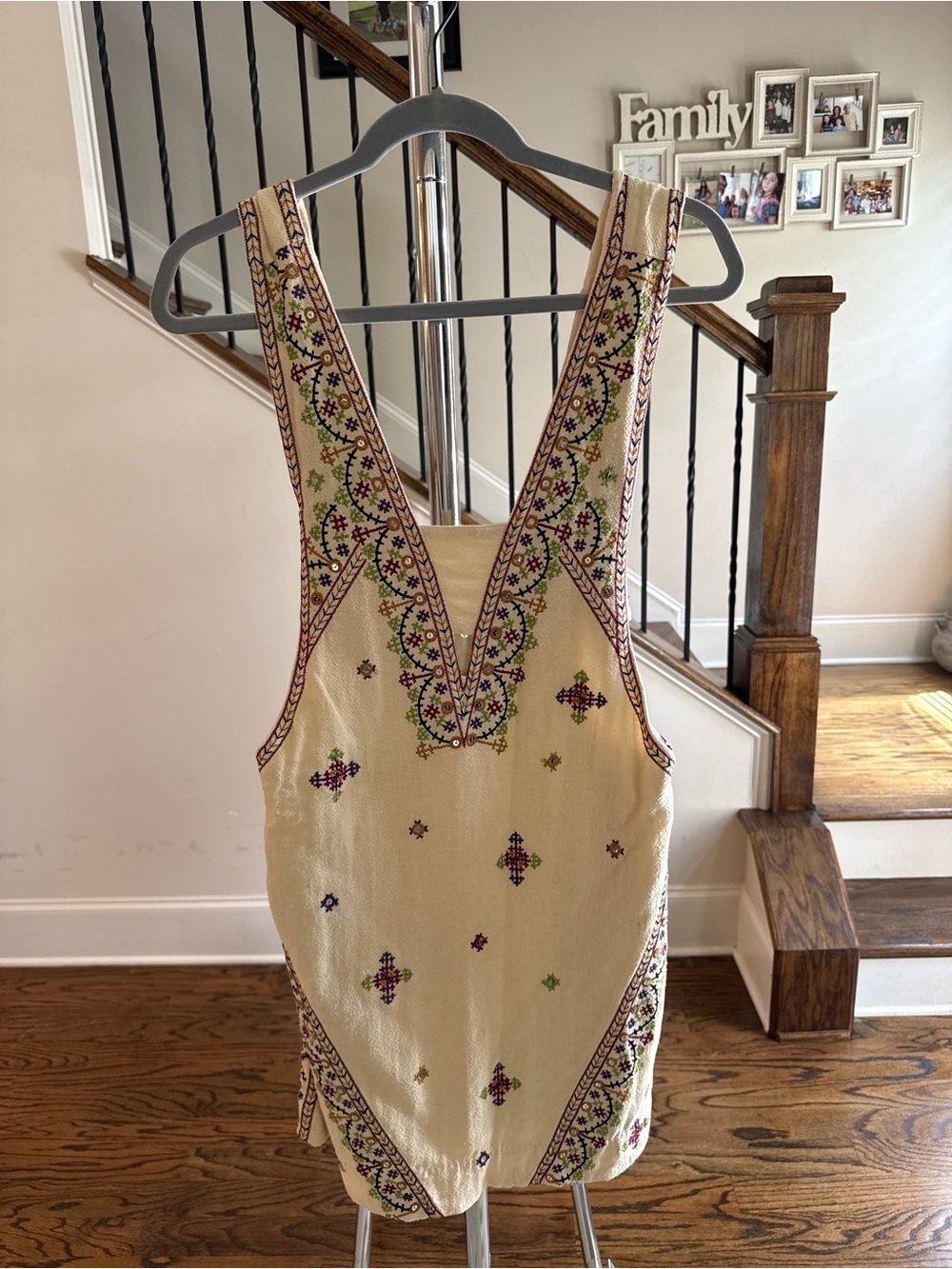 Free People Cream Embroidered Mini Dress